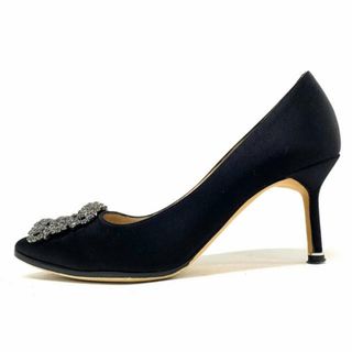 マノロブラニク(MANOLO BLAHNIK)のMANOLO BLAHNIK(マノロブラニク) パンプス 37 レディース ハンギシ 黒 ビジュー/アウトソール張替済 サテン(ハイヒール/パンプス)