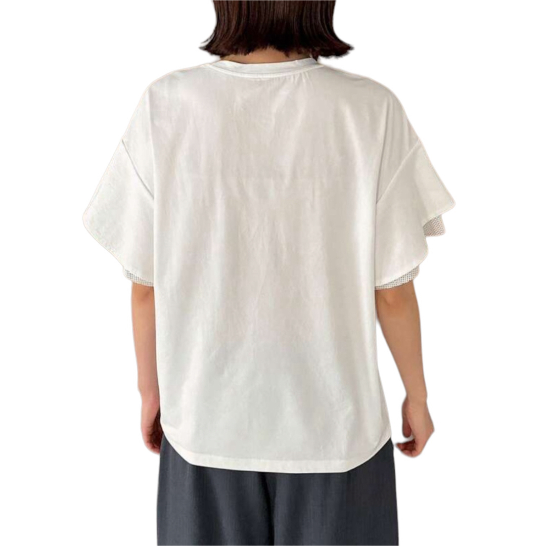 【FRIFU】 ラウンドネック トップス ダブルレイヤー フリルスリーブ レディースのトップス(Tシャツ(半袖/袖なし))の商品写真