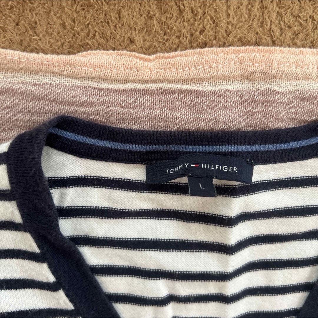 TOMMY HILFIGER(トミーヒルフィガー)の着用数回　トミーヒルフィガー　レディースニット　薄手　ボーダー　サイズL レディースのトップス(ニット/セーター)の商品写真