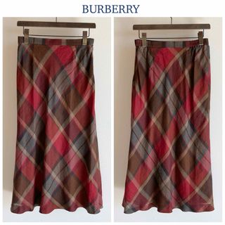 バーバリー(BURBERRY)のビンテージ バーバリー ビッグ ノバチェック リネン フレア ロング スカート(ロングスカート)