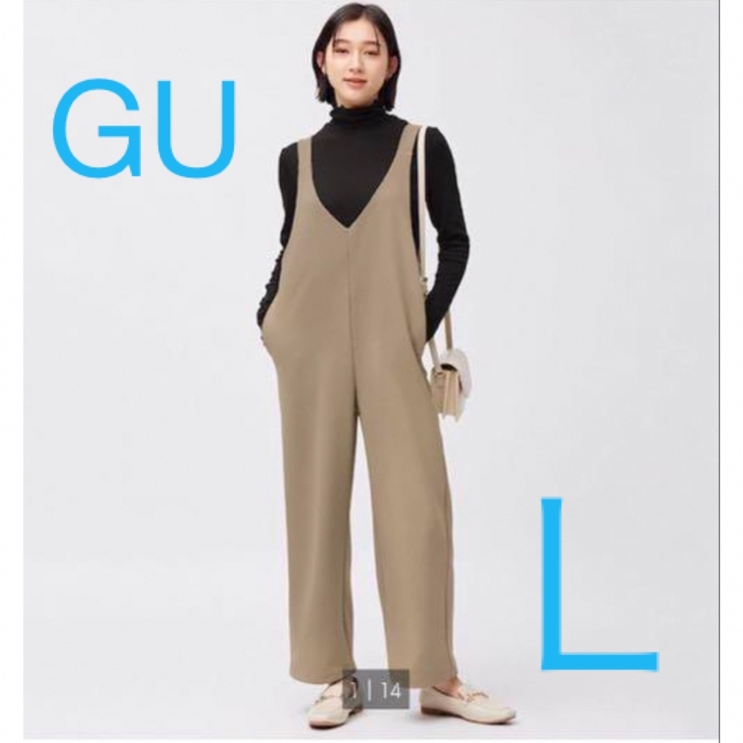 GU(ジーユー)のGU  カットソーサロペットパンツ　黒　Ｌ レディースのパンツ(サロペット/オーバーオール)の商品写真