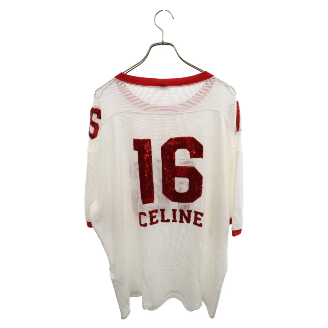 celine(セリーヌ)のCELINE セリーヌ 16 EMBROIDERED T-SHIRT IN JERSEY MESH エンブロイダリー スパンコール メッシュ半袖Tシャツ ホワイト/レッド 2X18D818I メンズのトップス(Tシャツ/カットソー(半袖/袖なし))の商品写真