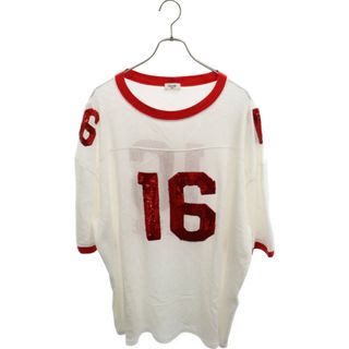 セリーヌ(celine)のCELINE セリーヌ 16 EMBROIDERED T-SHIRT IN JERSEY MESH エンブロイダリー スパンコール メッシュ半袖Tシャツ ホワイト/レッド 2X18D818I(Tシャツ/カットソー(半袖/袖なし))