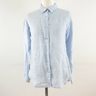 ユニクロ(UNIQLO)のユニクロ UNIQLO リネンシャツ 長袖 青 S *T314(シャツ/ブラウス(長袖/七分))