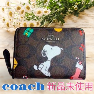 COACH - 【新品・未使用】　coach 折財布　ブラック　スヌーピー　ミニ財布