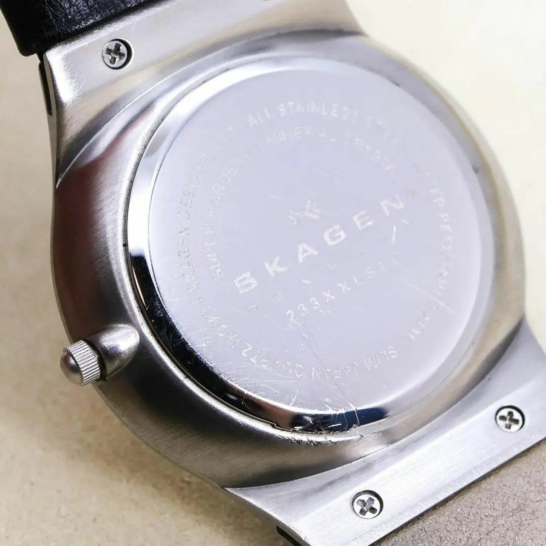 SKAGEN(スカーゲン)の◆稼働 SKAGEN 腕時計 デイト レザーベルト メンズ 新品電池 c メンズの時計(腕時計(アナログ))の商品写真