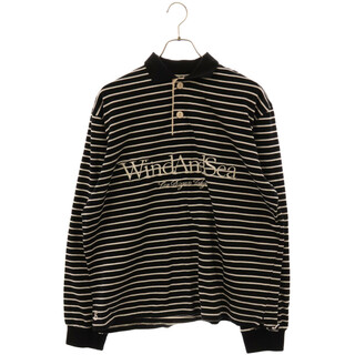 WIND AND SEA - WIND AND SEA ウィンダンシー ラガーコットン ボーダー刺繍 長袖ポロシャツ WDS-O-GEN-23-Q2-CS-03 ブラック ホワイト