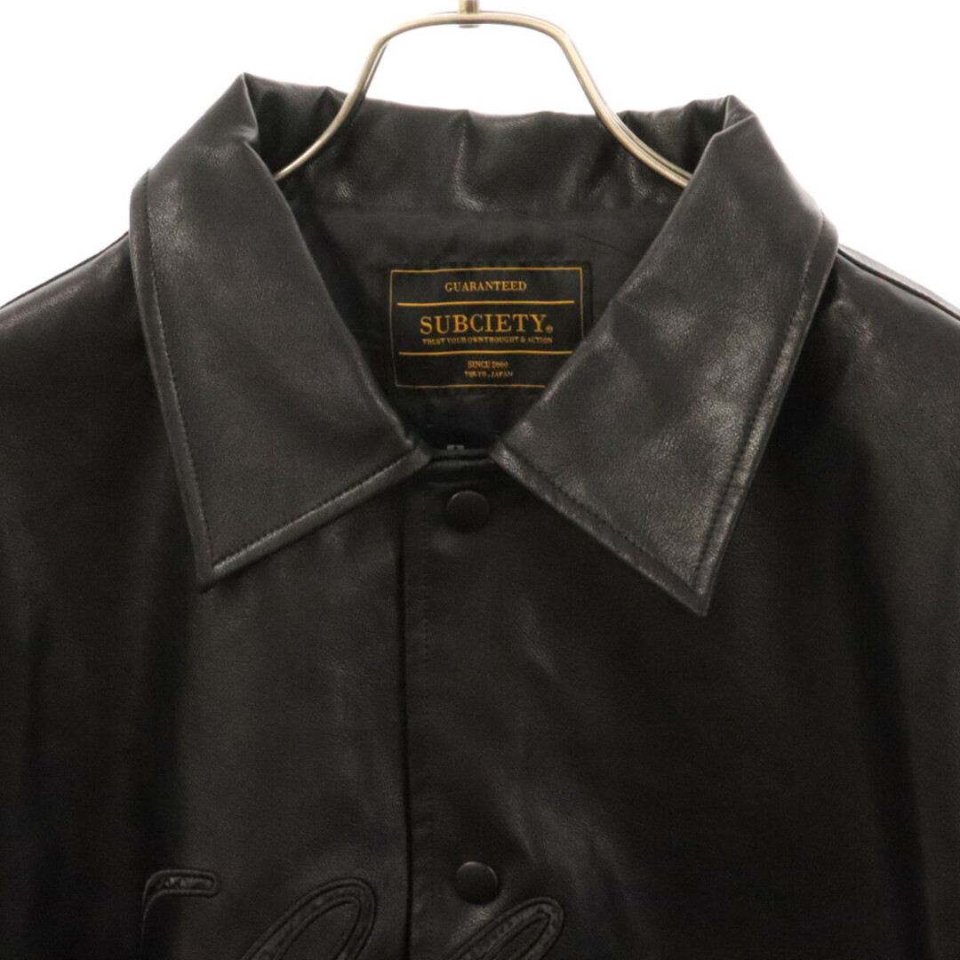 Subciety(サブサエティ)のSubciety サブサエティ FAKE LEATHER JKT フロントロゴ刺繍 フェイクレザージャケット ブラック メンズのジャケット/アウター(フライトジャケット)の商品写真