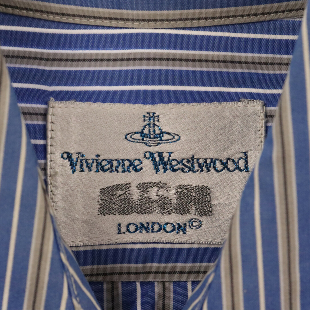 Vivienne Westwood(ヴィヴィアンウエストウッド)のVivienne Westwood ヴィヴィアンウエストウッド ロゴ刺繍 ストライプ 長袖ボタンシャツ ブルー メンズのトップス(シャツ)の商品写真