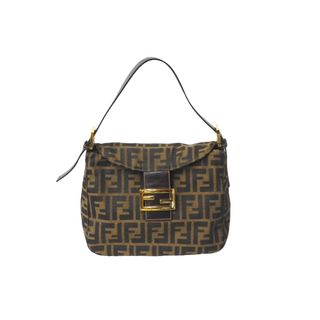 フェンディ(FENDI)のFENDI フェンディ マンマバケット ハンドバッグ ズッカ柄 FFロゴ金具 キャンバス レザー ブラウン ゴールド金具 美品 中古 63834(ハンドバッグ)