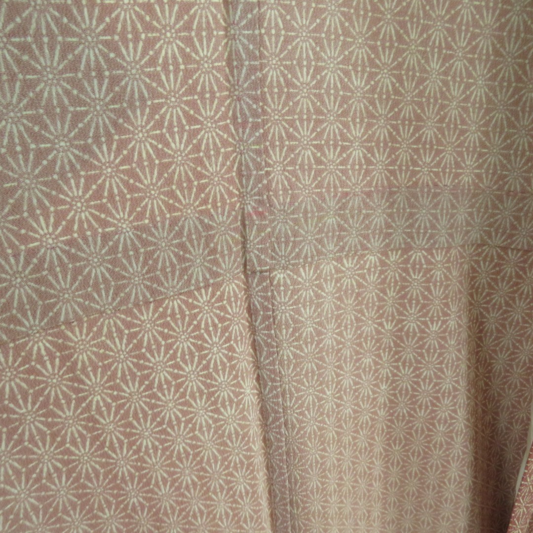 小紋 麻の葉文様 単衣 赤茶色 正絹 広衿 カジュアル 仕立て上がり着物 身丈158cm レディースの水着/浴衣(着物)の商品写真