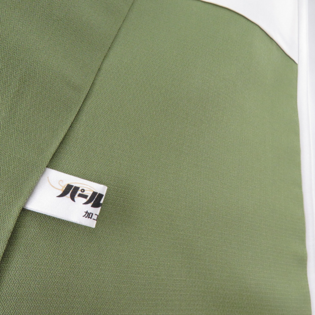 御召着物 飾り縦縞文様 緑茶色 袷 広衿 正絹 カジュアル着物 仕立て上がり 身丈161cm レディースの水着/浴衣(着物)の商品写真