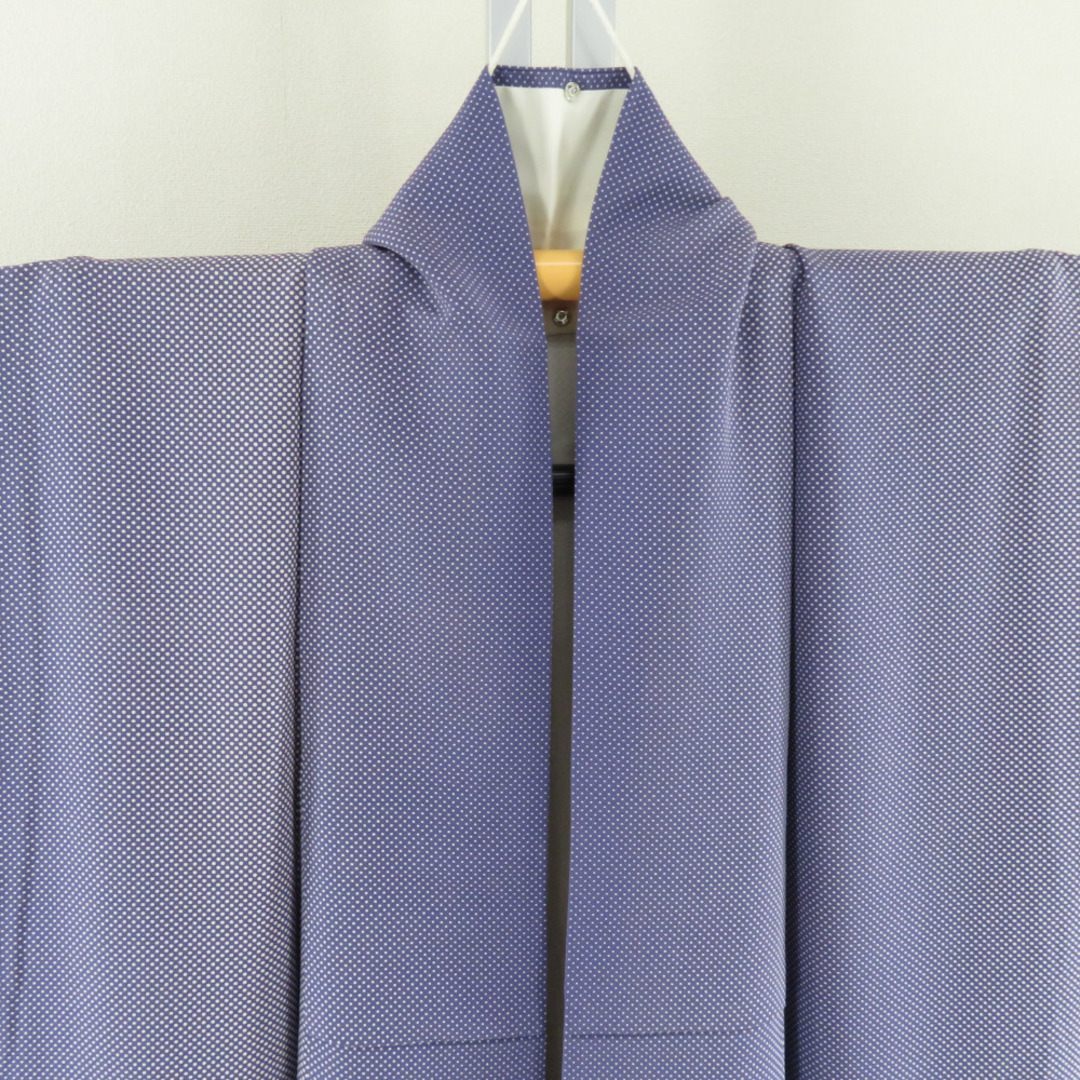 小紋 ドット文様 正絹 紫色 袷 広衿 一つ紋 丸に剣片喰紋 仕立て上がり着物 身丈163cm レディースの水着/浴衣(着物)の商品写真