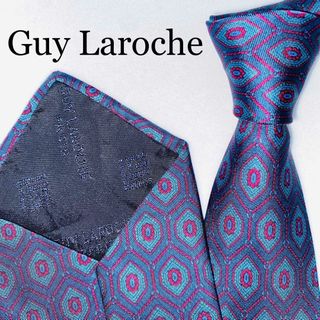 ギラロッシュ(Guy Laroche)のGuy Laroche ギラロッシュ　シルクネクタイ　総柄　高級　イタリア製　紺(ネクタイ)