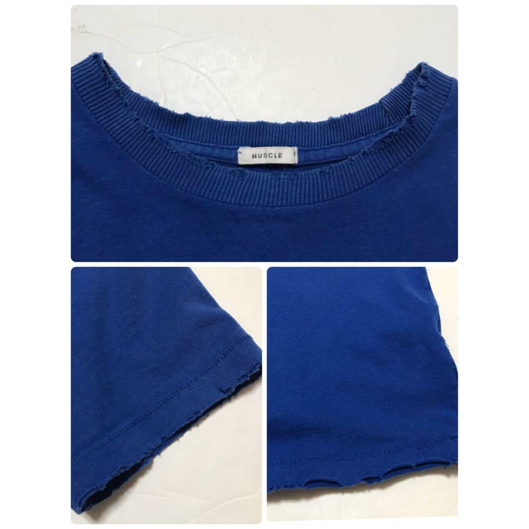 Abercrombie&Fitch(アバクロンビーアンドフィッチ)の【ダメージ加工】アバクロンビー＆フィッチ　ロゴ入りTシャツ　ブルー　H903 メンズのトップス(Tシャツ/カットソー(半袖/袖なし))の商品写真