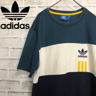 オリジナルス(Originals（adidas）)の00s⭐️adidas ジャージ素材TシャツXL トレファイルロゴ 濃緑×白×紺(Tシャツ/カットソー(半袖/袖なし))