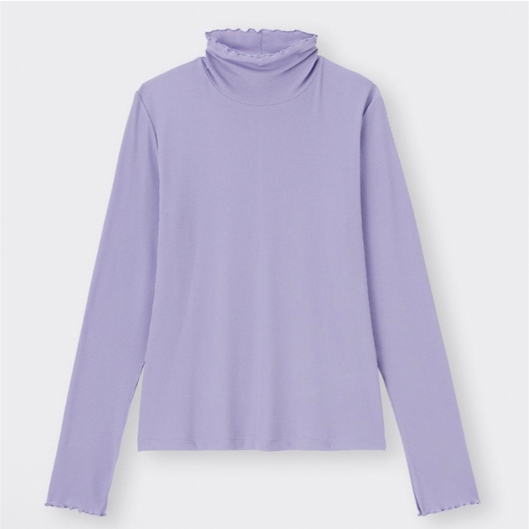 GU(ジーユー)の【美品】GU ジーユー　ソフトリブタートルネックT(長袖)(ややスリム) M 紫 レディースのトップス(Tシャツ(長袖/七分))の商品写真