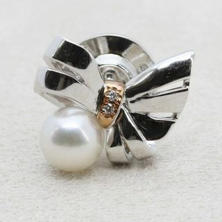 ミキモト(MIKIMOTO)のミキモト ピンブローチ K18×シルバー ダイヤ パール リュバン リボン(ブローチ/コサージュ)