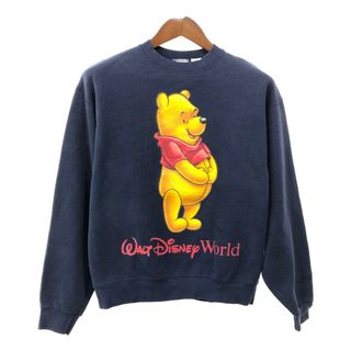 ディズニー(Disney)のUSA製 Disney ディズニー くまのプーさん スウェット キャラクター ネイビー (メンズ SMALL) 中古 古着 Q6935(スウェット)