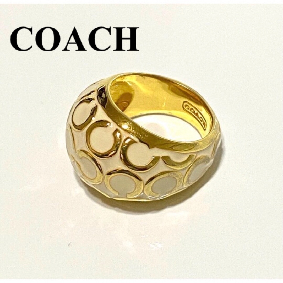 COACH(コーチ)のCOACH コーチ シグネチャー リング 14号 　オフホワイト×ゴールド レディースのアクセサリー(リング(指輪))の商品写真