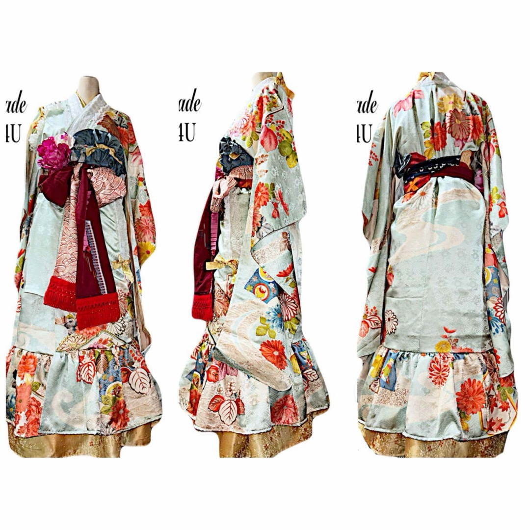 INORI4U  花魁　振袖リメイクワンピース羽織り　舞台衣装　着物ドレス　6点 レディースのワンピース(ロングワンピース/マキシワンピース)の商品写真