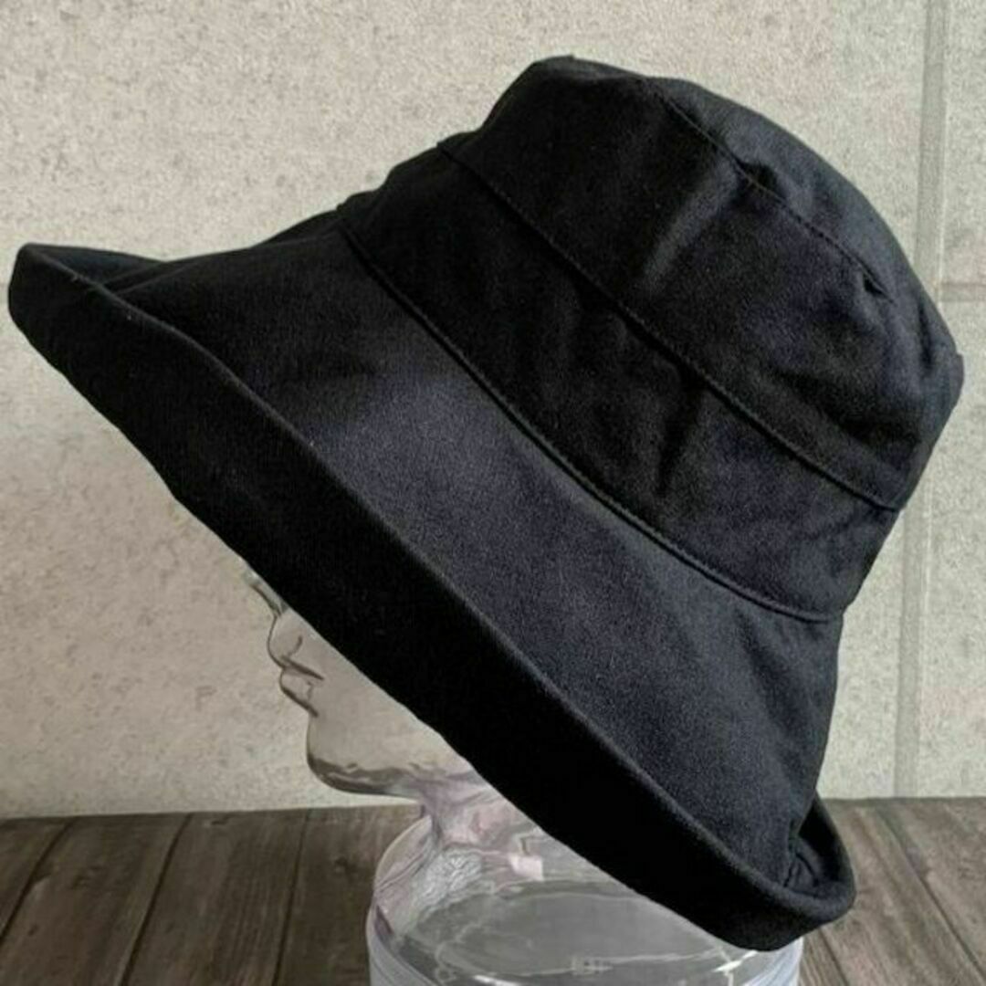 送料込 帽子 麻混 カジュアル つば広 ハット UV対策 リネン 布帛 春夏 黒 レディースの帽子(ハット)の商品写真
