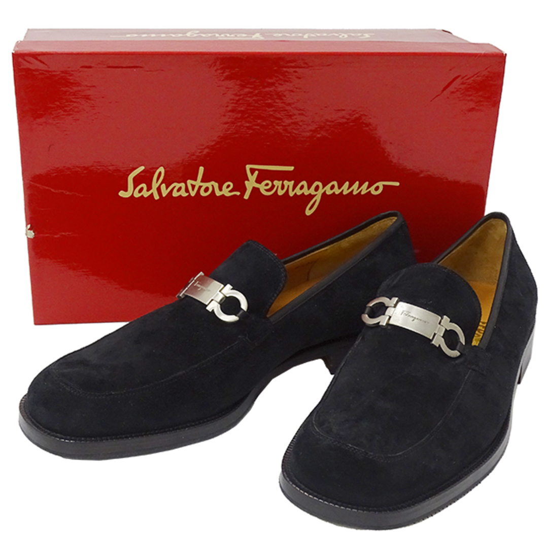 Salvatore Ferragamo(サルヴァトーレフェラガモ)のフェラガモ  Ferragamo 靴 メンズ ブランド ダブルガンチーニ ローファー  スエード ブラック 8 1/2 シューズ シンプル 大人 おしゃれ 黒 シルバー金具 靴 【中古】 メンズの靴/シューズ(その他)の商品写真