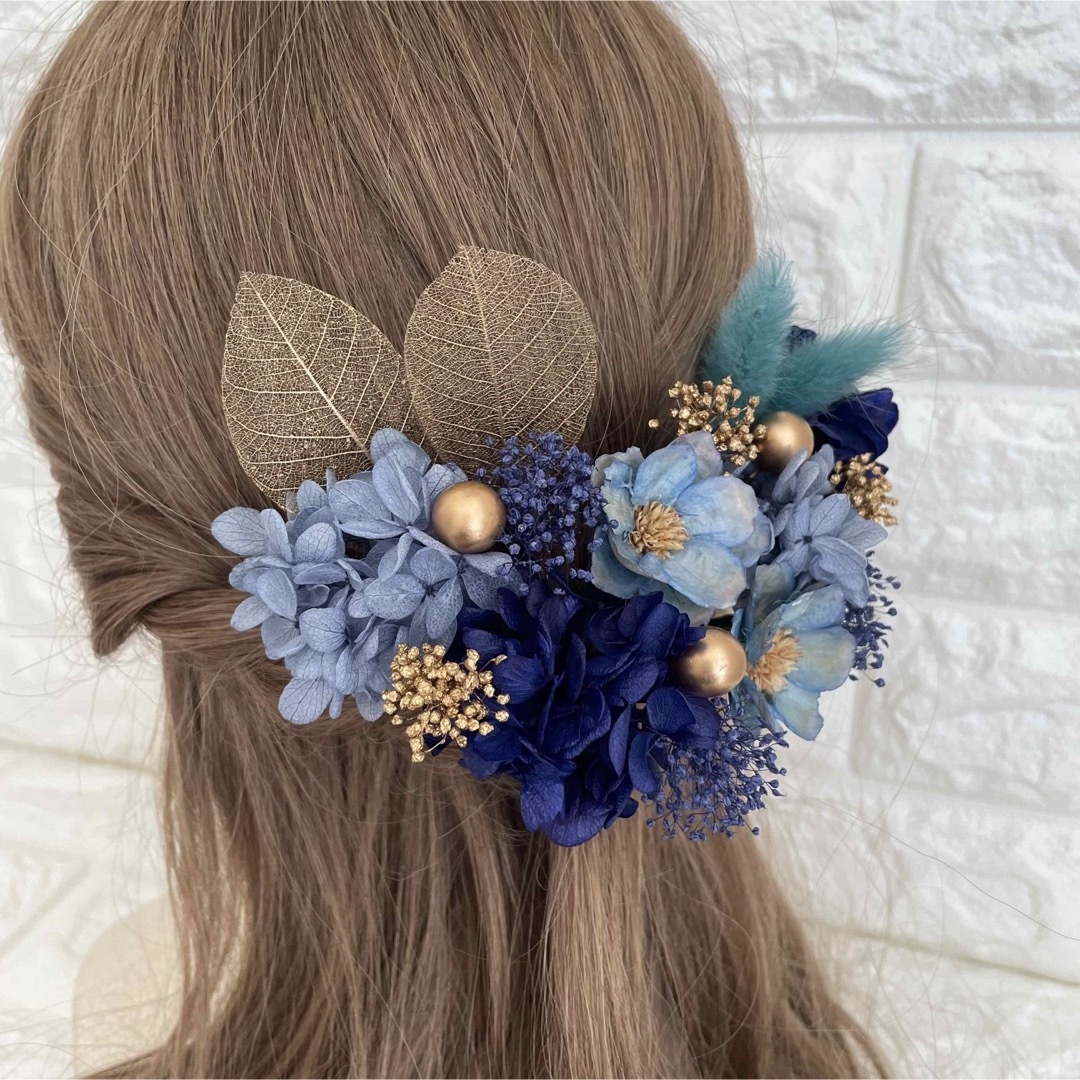アネモネブルー♡髪飾り ヘッドドレス 結婚式 前撮り 成人式 卒業式 七五三 レディースのヘアアクセサリー(ヘアピン)の商品写真