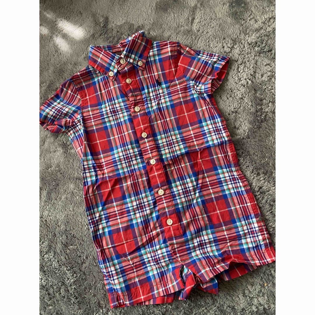 Ralph Lauren(ラルフローレン)のラルフローレン赤チェックロンパース キッズ/ベビー/マタニティのベビー服(~85cm)(ロンパース)の商品写真