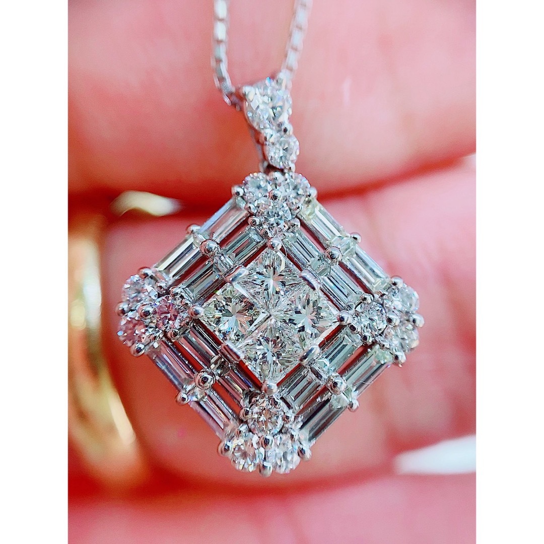 ★1.5ct〜2ct★✨プリンセスカットダイヤモンドミステリープラチナネックレス レディースのアクセサリー(ネックレス)の商品写真