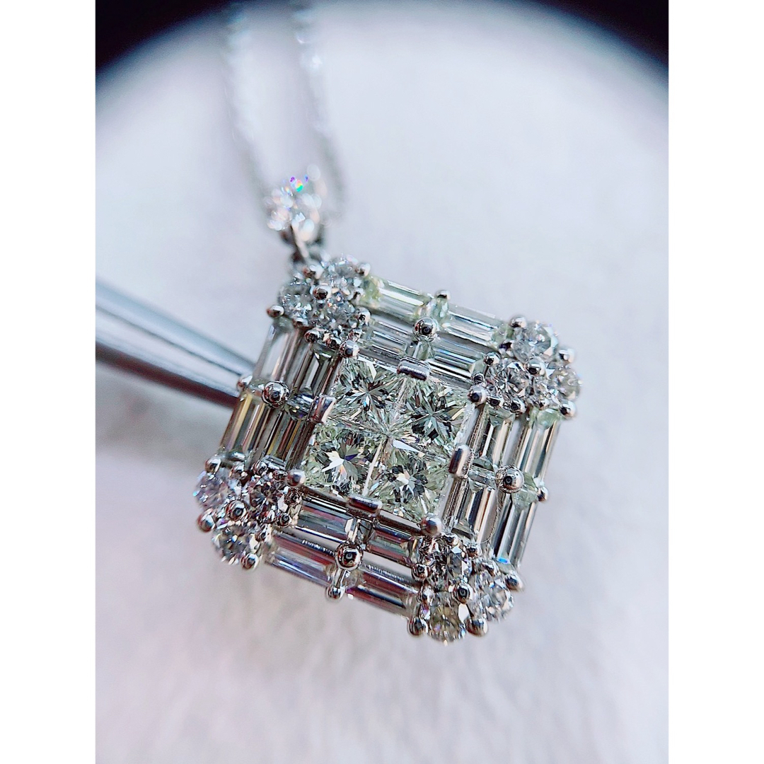 ★1.5ct〜2ct★✨プリンセスカットダイヤモンドミステリープラチナネックレス レディースのアクセサリー(ネックレス)の商品写真