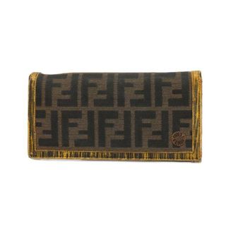 FENDI - 【4ic3247】フェンディ 長財布/ズッカ/ナイロンキャンバス/レザー/ブラウン/ブラック 【中古】 レディース