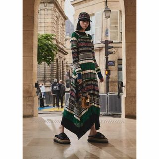 sacai - 【美品】サカイ 22SS ラグジャガードニット ワンピース 2 マキシ丈