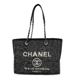 シャネル(CHANEL)の【4ic3346】シャネル トートバッグ/ドーヴィル/キャビアスキン/ツイード/ブラック/ホワイト/シルバー金具 【中古】レディース(トートバッグ)