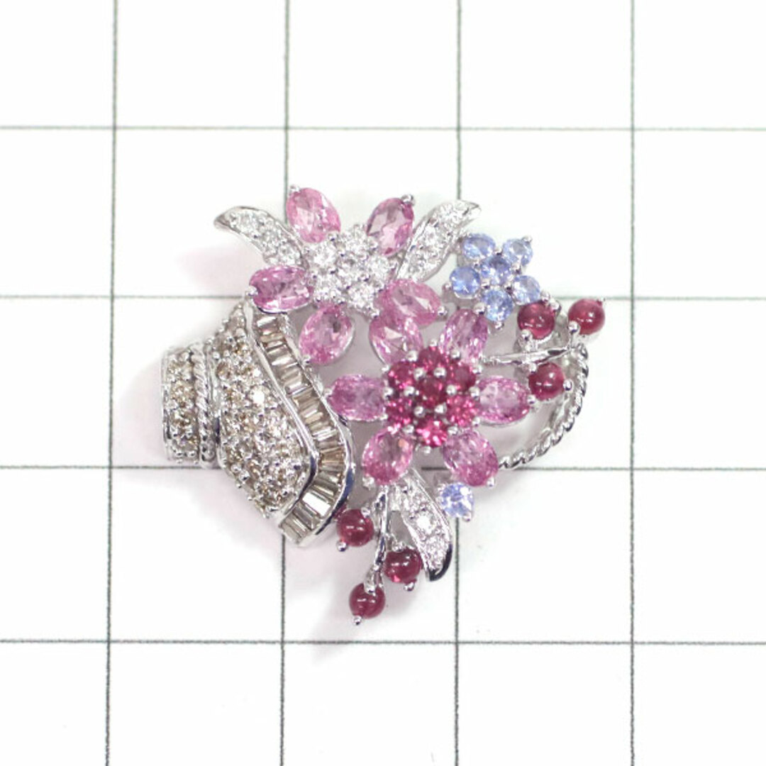 K18WG カラー サファイア ルビー ダイヤモンド ペンダントトップ 1.72ct R0.40ct D0.55ct 花かご フラワー レディースのアクセサリー(ネックレス)の商品写真