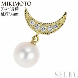 ミキモト(MIKIMOTO)のミキモト K18YG アコヤ真珠 ダイヤモンド ブローチ 径約7.0mm 月(ブローチ/コサージュ)