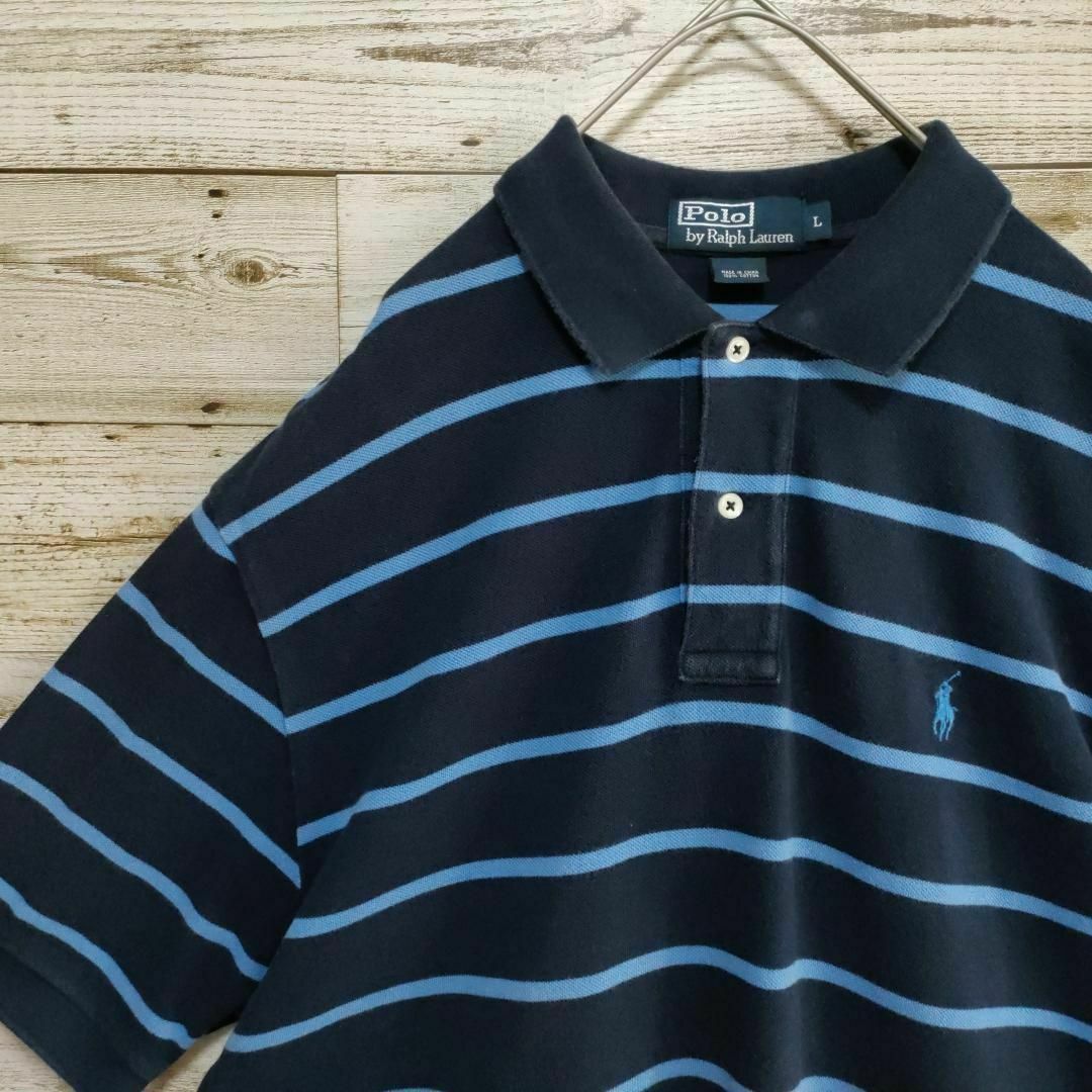 POLO RALPH LAUREN(ポロラルフローレン)の【569】ポロラルフローレン ボーダー　半袖ポロシャツ Ｌサイズ　古着 刺繍ロゴ メンズのトップス(ポロシャツ)の商品写真