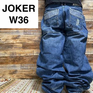 ジョーカー(JOKER)のジョーカーバギーデニムジーンズジーパンストリートb系w36チカーノ刺繍y2k古着(デニム/ジーンズ)