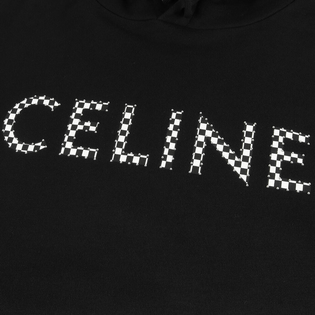 celine(セリーヌ)の美品 CELINE セリーヌ パーカー サイズ:XS / 近年モデル スタッズ チェッカー ロゴ スウェットパーカー ブラック 黒 / イタリア製 トップス フーディー プルオーバー【メンズ】【中古】 メンズのトップス(パーカー)の商品写真