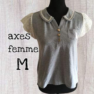 アクシーズファム(axes femme)のaxes femme トップス 刺繍入りポロシャツ ネコ Mサイズ/USED(カットソー(半袖/袖なし))