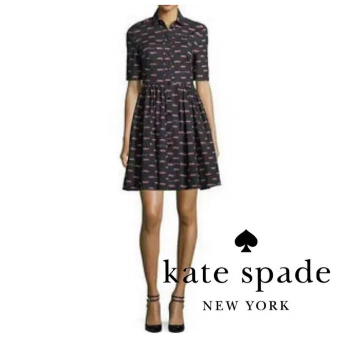 kate spade new york(ケイトスペードニューヨーク)のケイトスペード   定価38000円　シャツワンピース　車　ブラック　ピンク レディースのワンピース(ひざ丈ワンピース)の商品写真