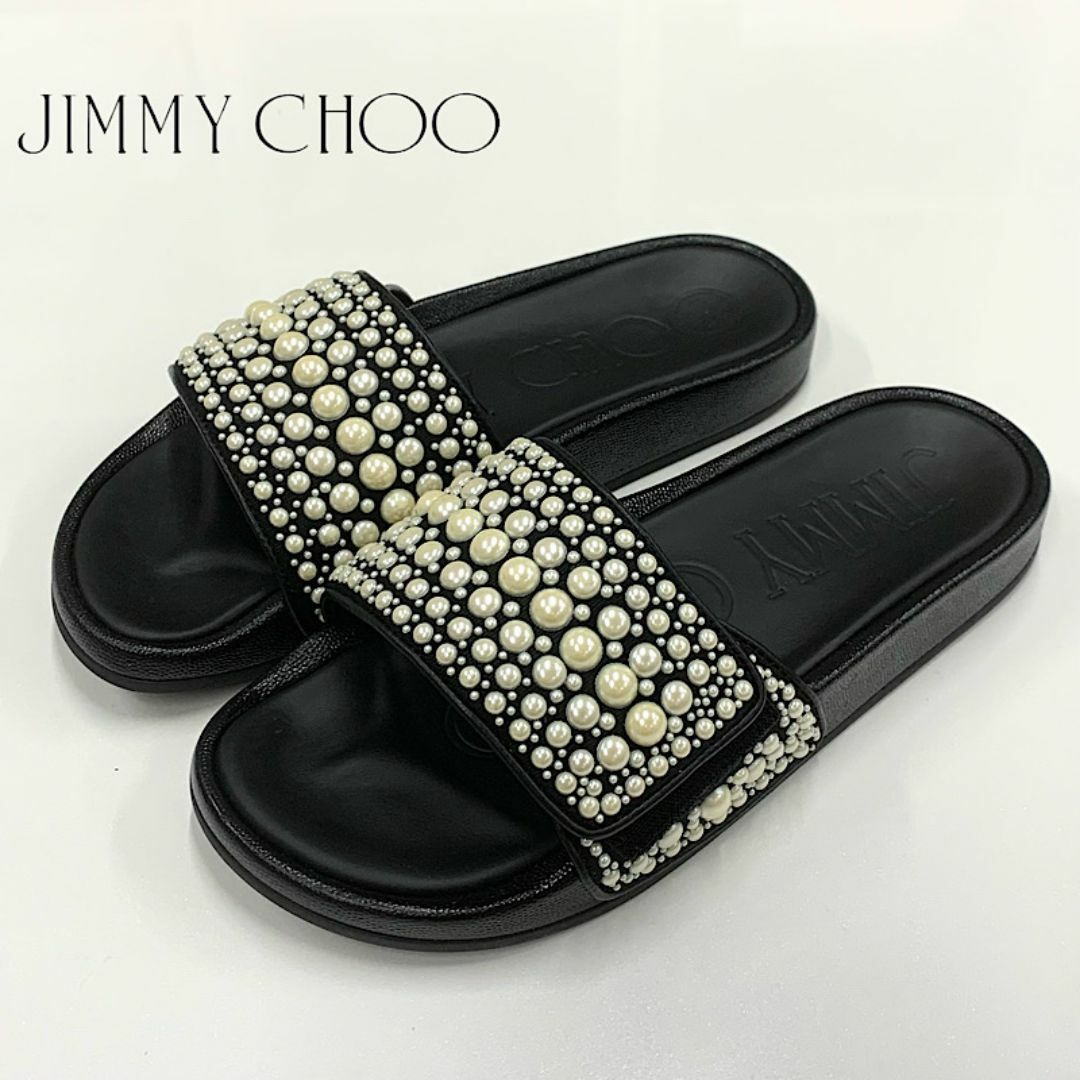 JIMMY CHOO(ジミーチュウ)の8973 未使用 ジミーチュウ キャンバス パール フラットサンダル レディースの靴/シューズ(サンダル)の商品写真