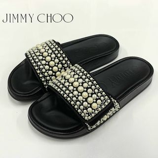 JIMMY CHOO - 8973 未使用 ジミーチュウ キャンバス パール フラットサンダル