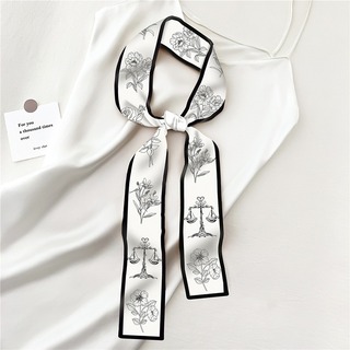 スカーフ　ホワイト　花柄　バラ　モノトーン　上品　高級　フォーマル　鞄　結婚式(バンダナ/スカーフ)