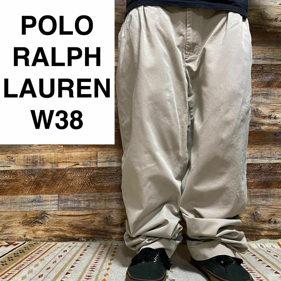 POLO RALPH LAUREN(ポロラルフローレン)のポロラルフローレンチノパンツベージュw38古着メンズポロチノ刺繍ポニーロゴ メンズのパンツ(チノパン)の商品写真