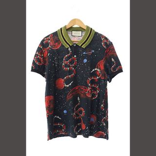 Gucci - グッチ GUCCI 17SS スネーク 蛇 プリント 半袖 ポロシャツ L 黒