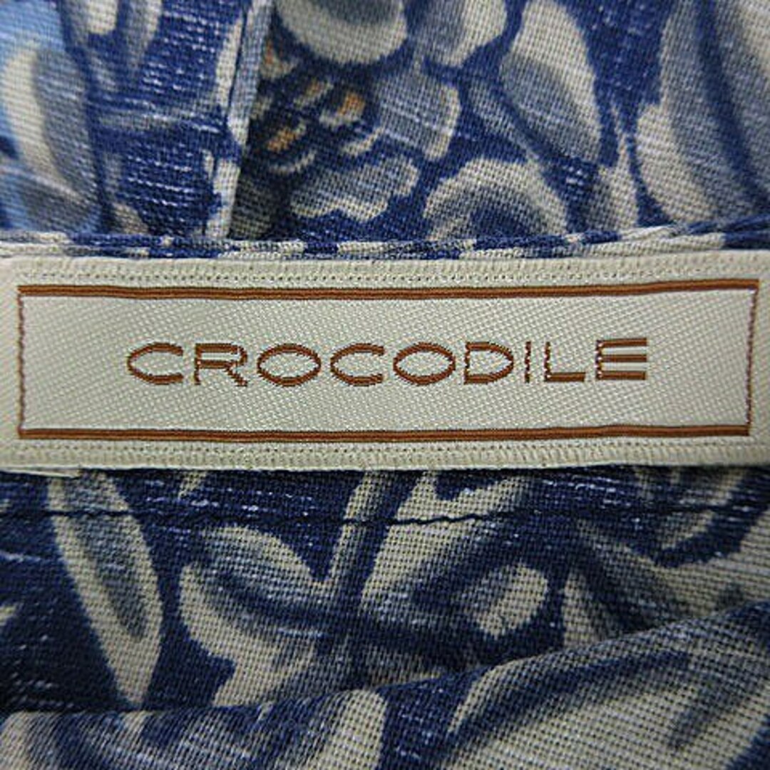 Crocodile(クロコダイル)のクロコダイル カットソー 半袖 ラウンドネック リネン 総柄 M 青 トップス レディースのトップス(カットソー(半袖/袖なし))の商品写真