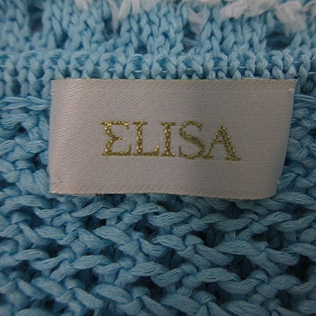 エリザ ニット カットソー 五分袖 ラウンドネック 透かし編み 2 青 トップス レディースのトップス(ニット/セーター)の商品写真