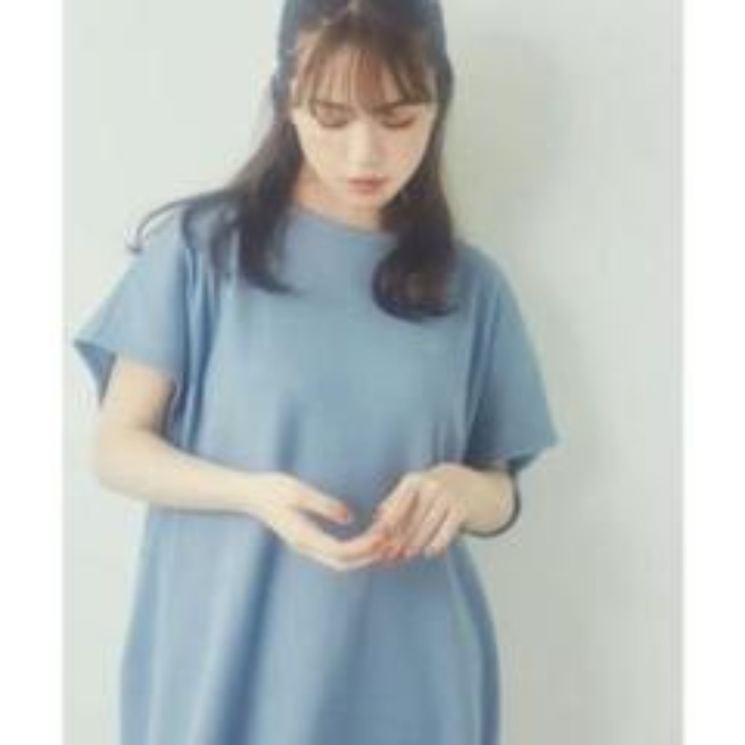 REVEYU ルームウェア　ワッフルチュニック　ブルー　新品・未使用品 レディースのトップス(Tシャツ(半袖/袖なし))の商品写真