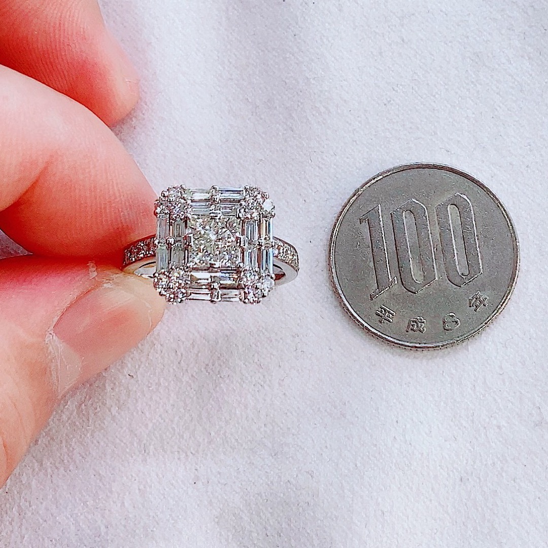 ★1.5〜2ct★✨プリンセスカットダイヤモンドミステリープラチナリング 指輪 レディースのアクセサリー(リング(指輪))の商品写真